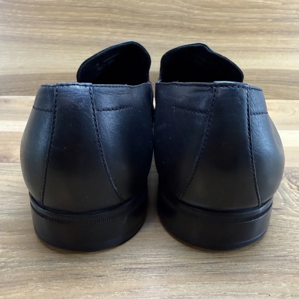HUGO BOSS Dress Loafers Mens 9 Black Leather Square Toe